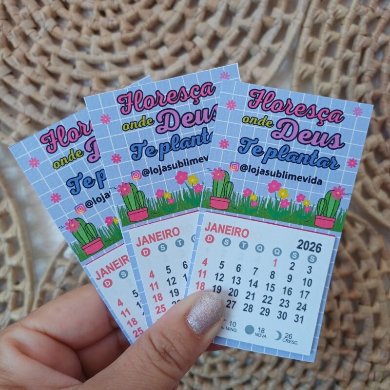 mini calendário com imã:  floresça onde deus te plantar