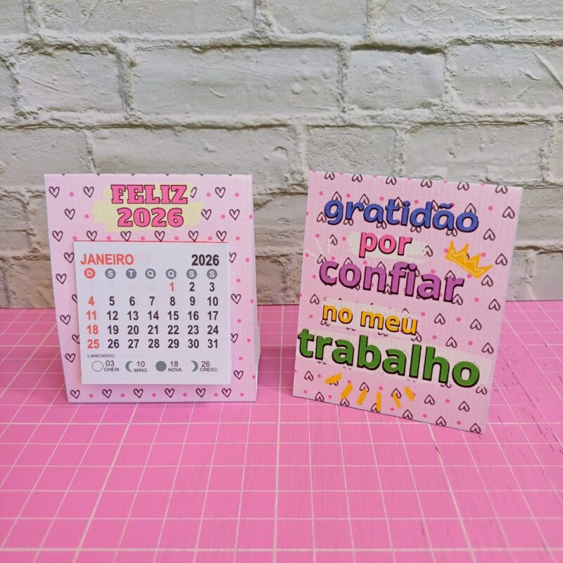mini calendário de mesa 2026: gratidão por confiar no meu trabalho