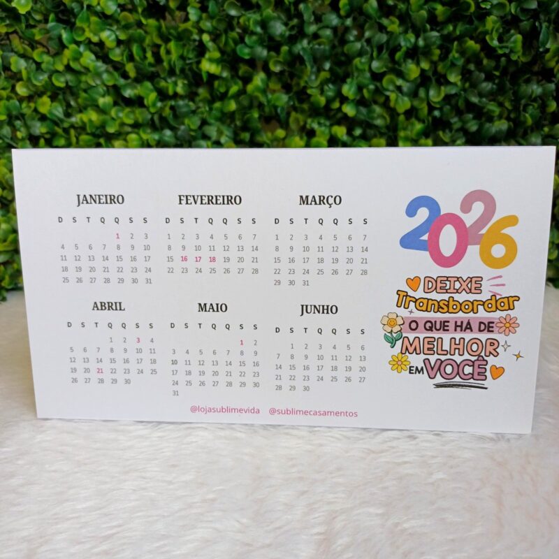 Calendário de mesa 2026 fundo branco Pack com 7