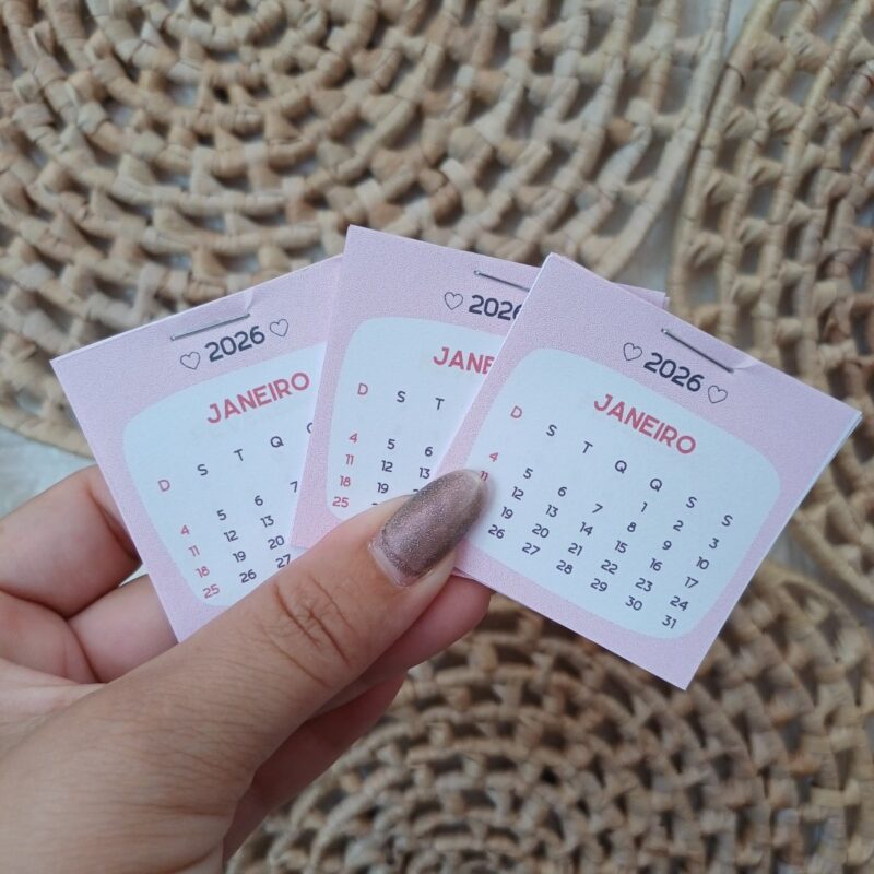 Bloquinho de mini calendário 5x5 cm rosa