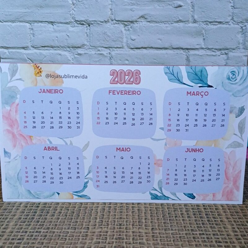 calendário de mesa  2026 azul floral