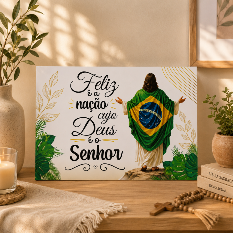 Arte placa feliz a nação cujo Deus é o Senhor( arquivo digital)